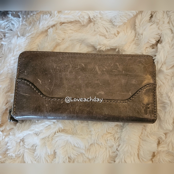 Frye Handbags - Frye Leather Zip Wallet in Distressed Gray